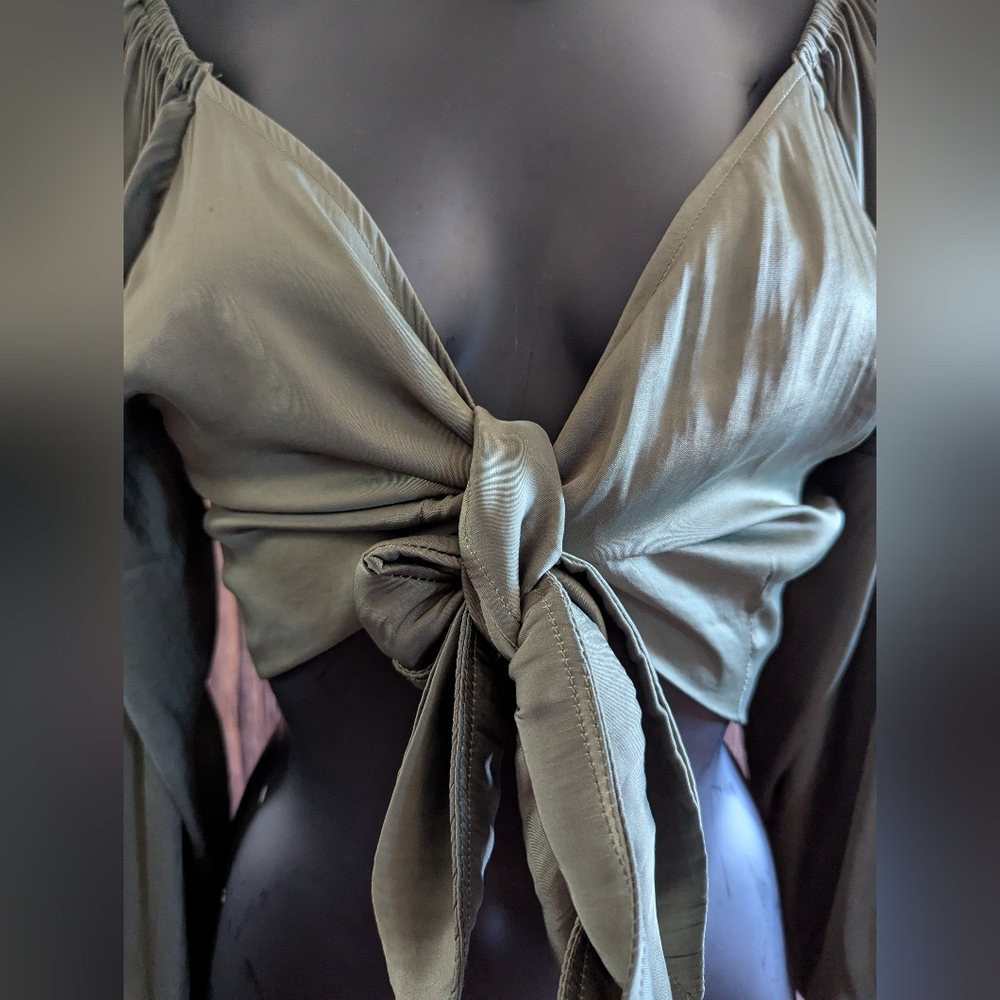 Reset By Jane Olive Green Tie-Front Blouse - Picture 3 of 8